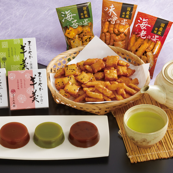 菓子処久兵衛 緑茶・あられ・羊かん詰合せ☆ | カタログギフトの